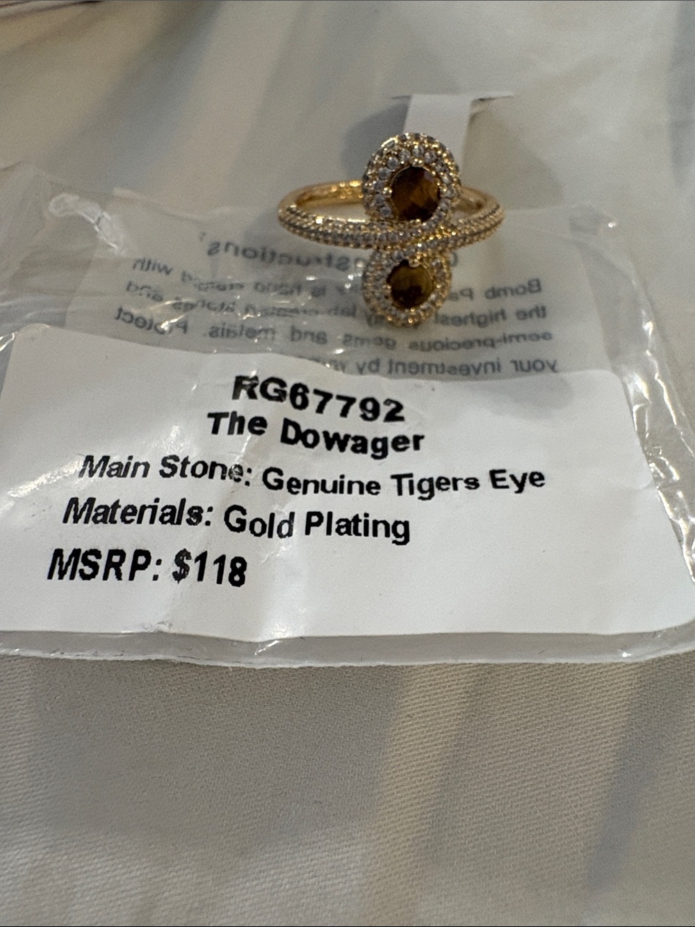 The Dowager Gold-Plated Ring with Brown Tiger's Eye Stones